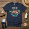 Smith Family Cruise t-shirt design featuring a cruise ship, palm trees, and sunset graphic with text "SMITH family cruise"