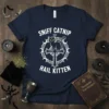 SNIFF CATNIP 666 HAIL KITTEN gothic cat t-shirt design with black cat on cross and moon phases