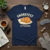 Snorefest Atteneee t-shirt with a cute orange tabby cat sleeping on a pillow and zzz graphics