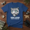Snow Leopard Ghost of the Mountains t-shirt design featuring a snow leopard face and text