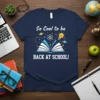 So Cool to be Back At School t-shirt with an open book, lightbulb, and stars graphic