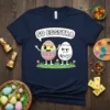 So Eggstra Easter t-shirt design with two cartoon eggs, one winking and colorful, the other grumpy and white