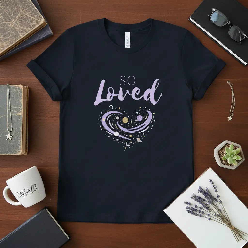 So Loved Celestial Heart T-Shirt Romantic Space Gift