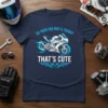 So Your Car Has A Turbo? That's Cute text with a dynamic motorcycle graphic, navy blue t-shirt