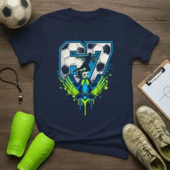 Soccer goalie graphic with the number 67, featuring a player silhouette and gloves