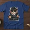 Sofa Destroyer Cat Mugshot bold graphic design printed on comfortable cotton t-shirt