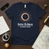 Solar Eclipse 8 April 2024 t-shirt design featuring a graphic sun and the event date