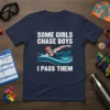 Some Girls Chase Boys I Pass Them t-shirt with a female swimmer graphic