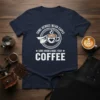 Some Heroes Make Your Coffee t-shirt with superhero coffee cup graphic and bold text