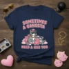 Sometimes A Gangsta Need A Hug Too text with a cool cat and teddy bears graphic on a navy t-shirt