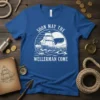 Soon May The Wellerman Come t-shirt with a vintage sailing ship and whale graphic