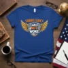 Sorry Can't Can't Not Woke t-shirt with shield and wings graphic. Political statement tee in bold font