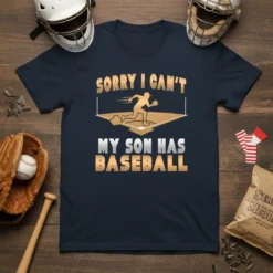 T-shirt with "SORRY I CAN'T MY SON HAS BASEBALL" text and a baseball player graphic