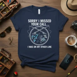 Sorry I Missed Your Call I Was On My Other Line fishing t-shirt design with a fish and fishing rods