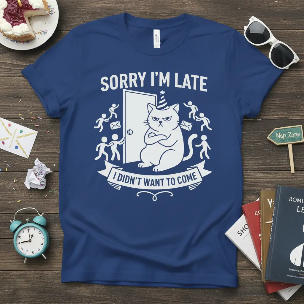 Sorry I’m Late I Didn’t Want to Come Funny Cat T-Shirt