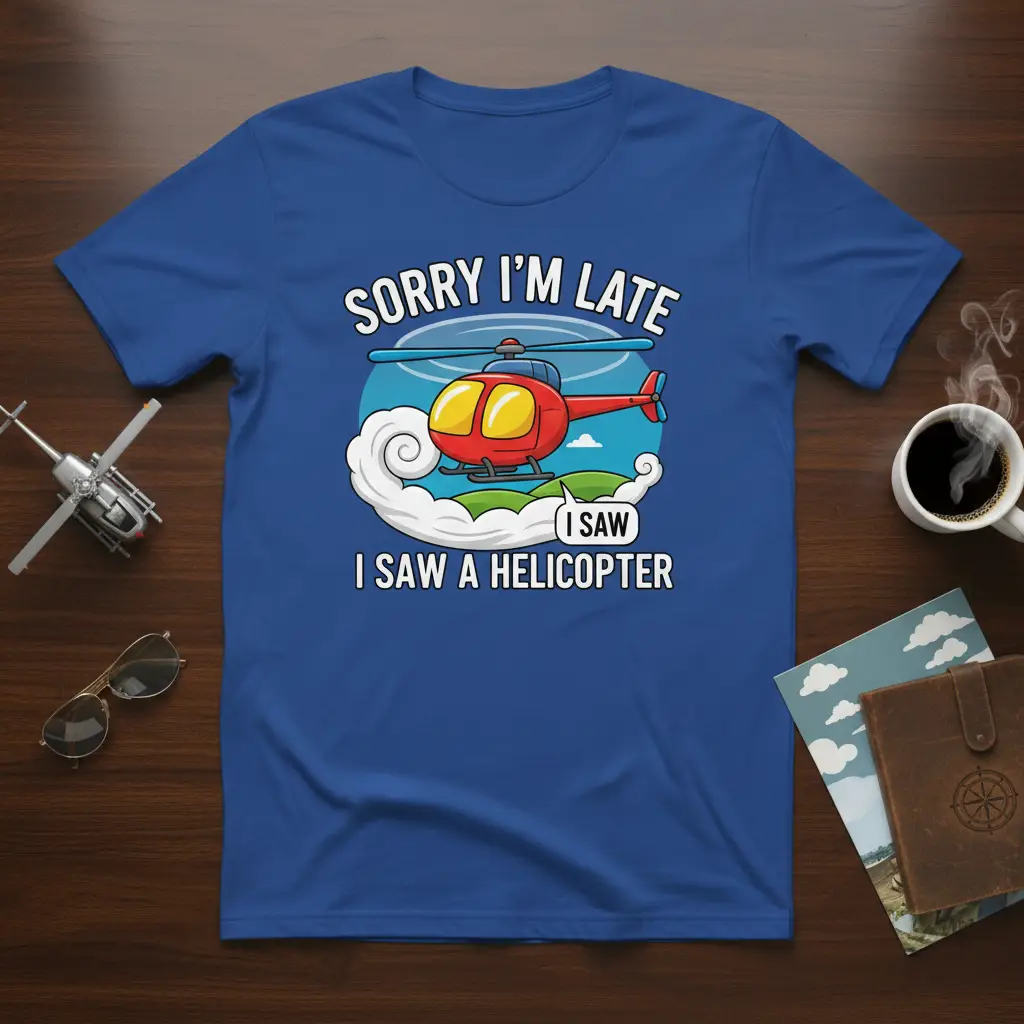 Sorry I’m Late I Saw a Helicopter Funny Pilot Tee