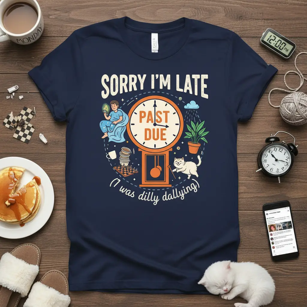 Sorry I’m Late Past Due T-Shirt Funny Dilly Dallying Quote