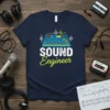 Sound Engineer T-Shirt with a blue audio mixer graphic and "SOUND Engineer" text in white and green