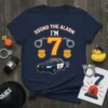 Sound The Alarm I'm 7 Police Birthday Boy T-Shirt with police car and handcuffs graphic