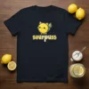 Sourpuss t-shirt design featuring a cute yellow cat resembling a lemon with the word "sourpuss" below it