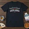 South Korea Seoul text with Korean traditional building graphic on a navy t-shirt, perfect for travel enthusiasts