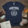 Navy blue t-shirt featuring "Southie Boston MA" text with a crest of a building, anchor, and laurel wreath