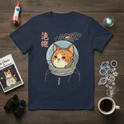 浩瀚 space cat detailed graphic design printed on comfortable cotton t-shirt