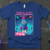 Space Cat 宇宙猫 t-shirt design with a cat in a rocket ship against a starry galaxy background