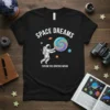 Astronaut t-shirt with "Space Dreams Explore The Universe Within" text and a colorful swirling galaxy graphic