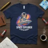 Space Explorer Captain Meow t-shirt design featuring a cat in a spaceship, with text "SPACE EXPLORER CAPTAIN MEOW"