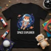 Space Explorer T-Shirt with a cute astronaut hamster floating in space among planets and stars