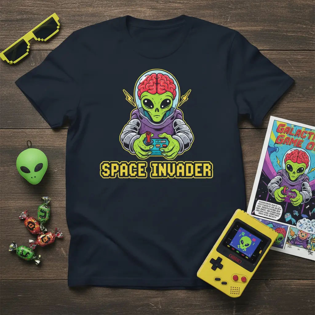Space Invader Gamer Alien T-Shirt Retro Gaming Fan Gift