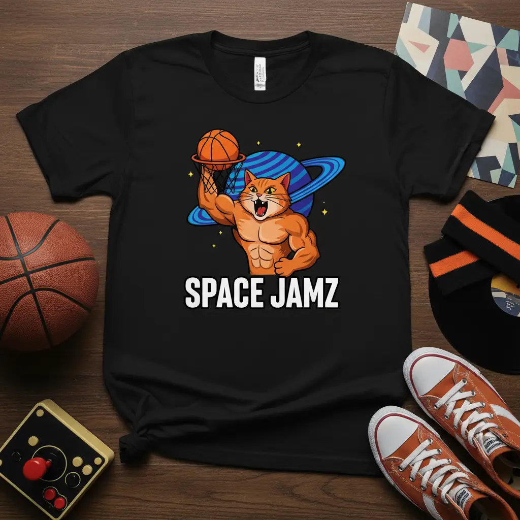 Space Jamz Cat Basketball T-Shirt Funny Gift for Fans