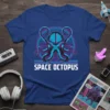 Space Octopus T-Shirt with a retro synthwave design of an octopus with a brain, set against a circular background