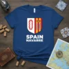 Spain Navarre Coat of Arms T-Shirt with white text and shield graphic featuring red chains and golden crown