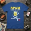 Spam Makes Me Happy You Not So Much funny quote t-shirt with a smiling Spam can graphic and yellow stars