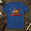 Spartans t-shirt design featuring a warrior in full armor holding a spear and shield. The word SPARTANS is displayed prominently