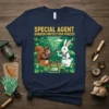 Special Agent Garden Protection Forces text with squirrel and rabbit agents in a garden scene graphic