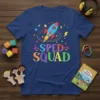 SPED SQUAD t-shirt with colorful text and a rocket graphic, designed for special education teachers