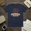 Speranza Rust Belt T-Shirt featuring a vintage industrial machine graphic and text