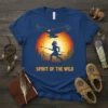 Spirit of the Wild t-shirt with Native American warrior silhouette, eagle, and sunset graphic
