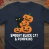 Spooky Black Cat & Pumpkins Halloween T-Shirt design featuring a black cat and carved pumpkins, perfect for fall lovers