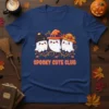 Spooky Cute Club t-shirt with three kawaii ghosts in Halloween hats and a beanie, orange text below