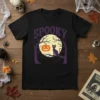 Spooky Halloween Cat Pumpkin Moon creative graphic design printed on comfortable cotton t-shirt