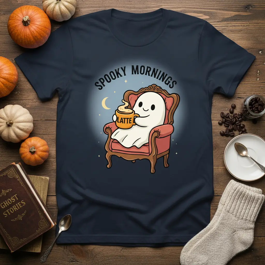 Spooky Mornings Latte Ghost T-Shirt Cute Halloween Coffee Lover