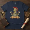 SPQR Roman emblem t-shirt design with helmet, axes, laurel wreath, and banner