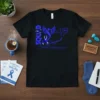 SQUAD Support Colitis Awareness text with blue ribbon and phoenix graphic on a black t-shirt
