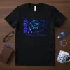 Black t-shirt design with "SQUAD Support Ichthyosis Awareness" text, blue ribbon, heartbeat, and handshake graphic