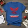 Blue t-shirt with red phoenix graphic and "Squamous Cell Carcinoma Awareness" text for cancer support