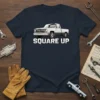 Square Up T-Shirt featuring a white classic square body pickup truck graphic and bold text